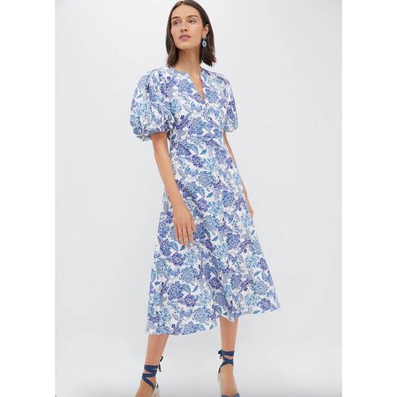 Tuckernuck Hyacinth House  Steel Blue Floral Brody Midi Dress Sz XS - Picture 1 of 8